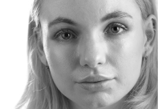 Elegant black and white portrait of Vicki Alexia