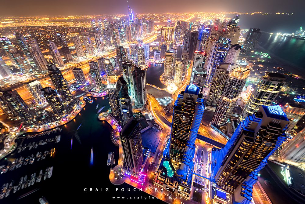 Dubai Marina from Cayan Tower at Night, Dubai, UAE