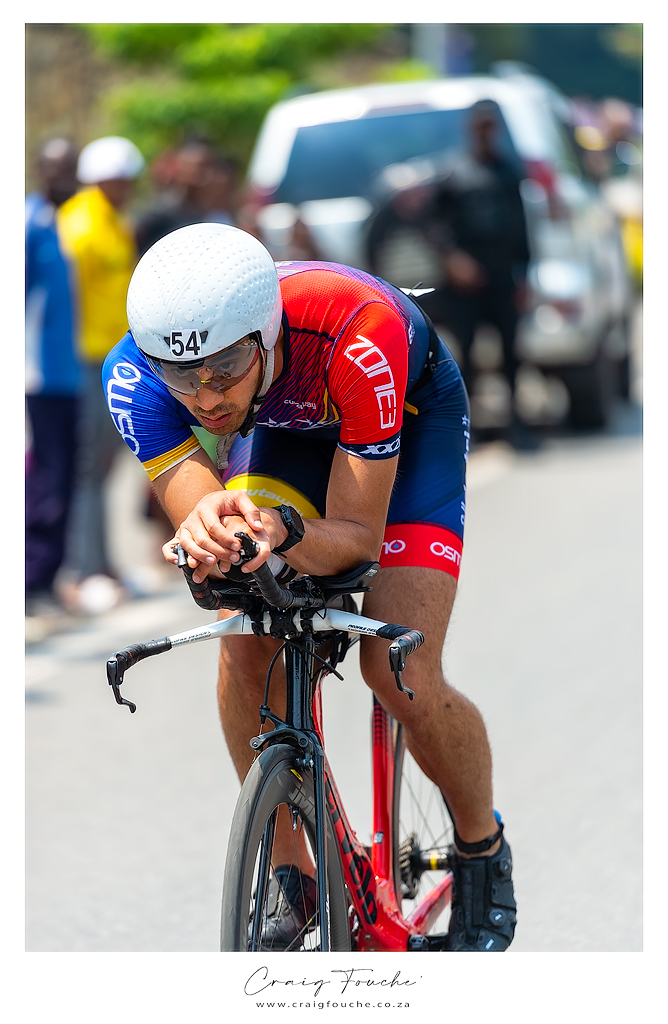 Close-up of athlete Daniel Smith showing determination during Ironman Rwanda 70.3